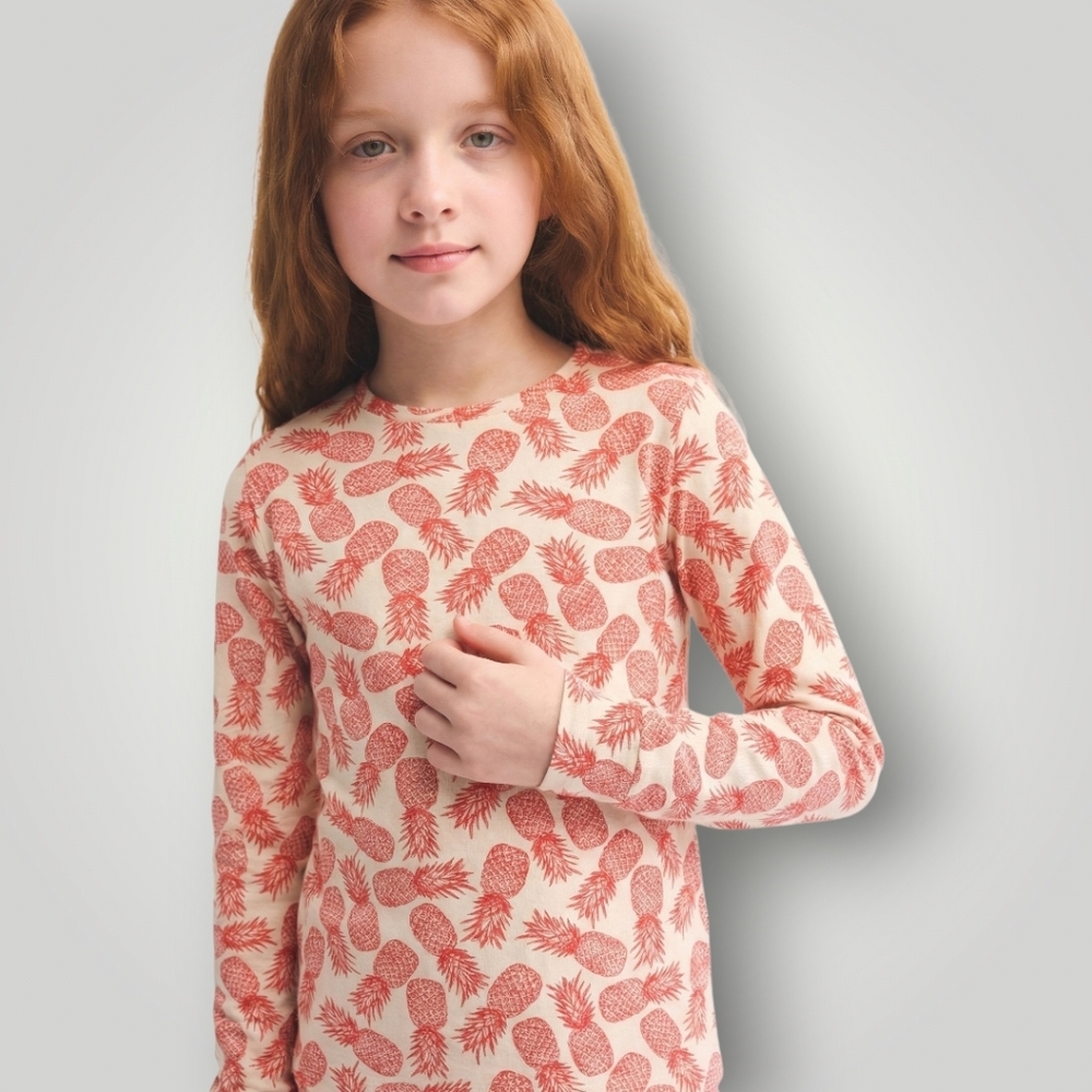 Vineyard Vines Girls 8 Pineapple Print‎ Long Sleeve Lounge Top 100% Pima Cotton